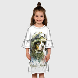 Платье клеш для девочки Милый щенок в военной форме, цвет: 3D-принт — фото 2