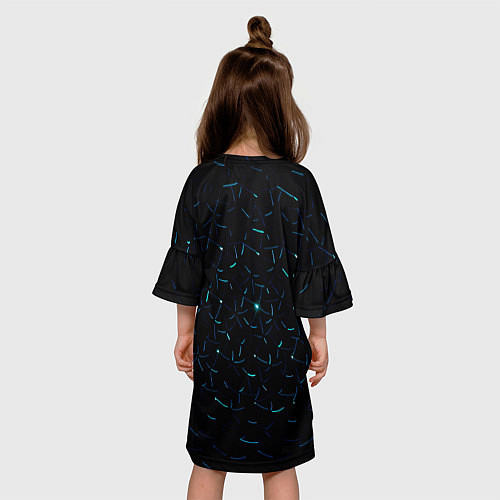 Детское платье Абстрактные неоновые светло-синие линии шара / 3D-принт – фото 4