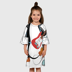 Платье клеш для девочки Пингвин- гитарист, цвет: 3D-принт — фото 2