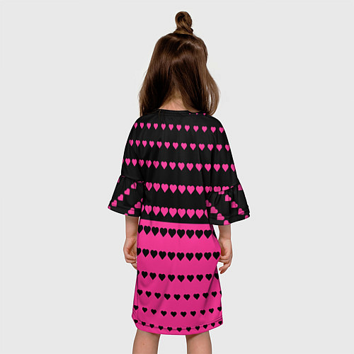 Детское платье Черные и розовые сердца узор / 3D-принт – фото 4