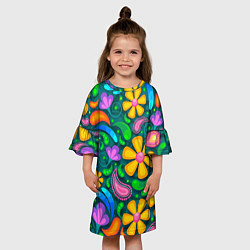Платье клеш для девочки Мандала на энергию - цветы, цвет: 3D-принт — фото 2