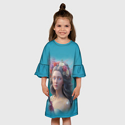 Платье клеш для девочки Цветочный портрет женщины с голубыми глазами, цвет: 3D-принт — фото 2