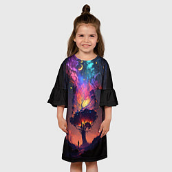Платье клеш для девочки Огненное дерево в звездном лесу, цвет: 3D-принт — фото 2