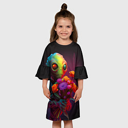 Платье клеш для девочки Инопланетянин с цветами, цвет: 3D-принт — фото 2