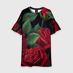 Платье клеш для девочки Много красных роз, цвет: 3D-принт