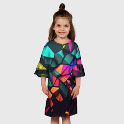 Платье клеш для девочки Неоновые абстрактные камушки, цвет: 3D-принт — фото 2