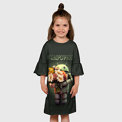 Платье клеш для девочки Андроид держит букет цветов, цвет: 3D-принт — фото 2