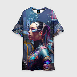 Платье клеш для девочки Cyberpunk - brave girl - neural network, цвет: 3D-принт