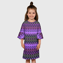 Платье клеш для девочки Серо-фиолетовый этнический геометрический узор, цвет: 3D-принт — фото 2