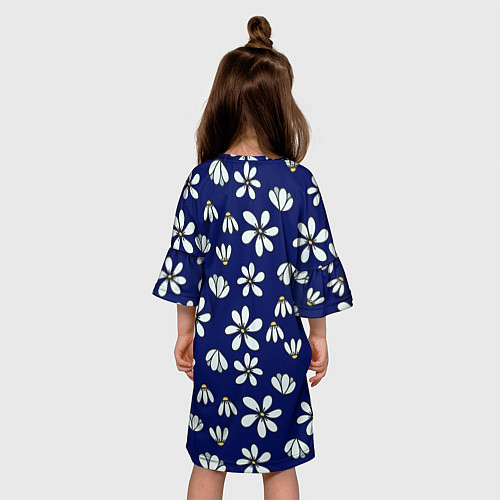 Детское платье Дудл ромашки на синем фоне - паттерн / 3D-принт – фото 4