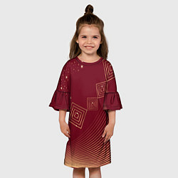Платье клеш для девочки Золотые кривые линии и прямоугольники в стиле мемф, цвет: 3D-принт — фото 2