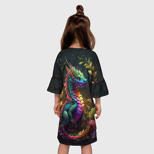 Детское платье Разноцветный дракончик в лесу / 3D-принт – фото 4
