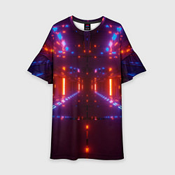 Платье клеш для девочки Неоновые разнообразные абстрактные лучи, цвет: 3D-принт