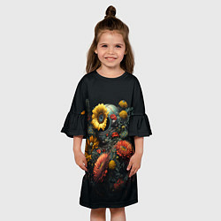 Платье клеш для девочки Космонавт в цветах, цвет: 3D-принт — фото 2