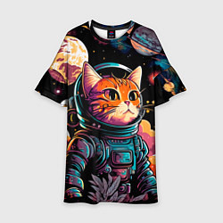 Платье клеш для девочки Милый котик из космоса, цвет: 3D-принт