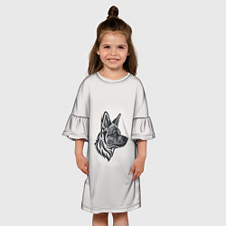 Платье клеш для девочки Немецкая овчарка чёрно-белый эскиз, цвет: 3D-принт — фото 2