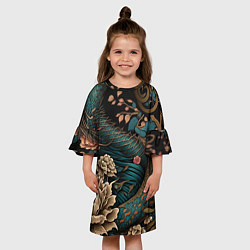 Платье клеш для девочки Японский змей Irezumi, цвет: 3D-принт — фото 2