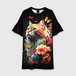 Детское платье Рыжий кот в цветах