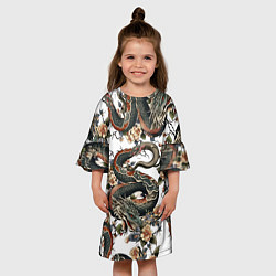 Платье клеш для девочки Тату японский дракон, цвет: 3D-принт — фото 2