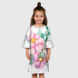 Платье клеш для девочки Пастельные цветы - посередине, цвет: 3D-принт — фото 2