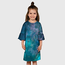 Платье клеш для девочки Абстрактный светло-синий космос и звёзды, цвет: 3D-принт — фото 2