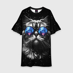 Платье клеш для девочки Кот видит млечный путь, цвет: 3D-принт