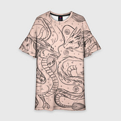 Детское платье Дракон - унесенные призраками: тату на бежевом