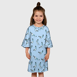 Платье клеш для девочки Голубь в шляпе и с зонтиком: паттерн - голубой, цвет: 3D-принт — фото 2