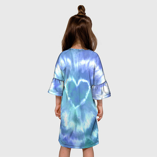 Детское платье Сердце - тай-дай - голубой / 3D-принт – фото 4