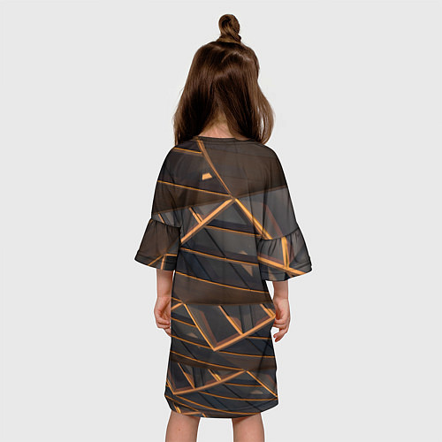 Детское платье Объёмные оранжевые линии и серые фигуры / 3D-принт – фото 4