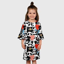 Платье клеш для девочки Панды с сердечками, цвет: 3D-принт — фото 2