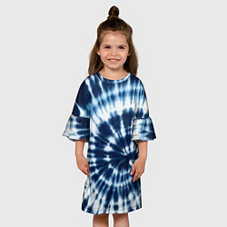 Платье клеш для девочки Эффект тай дай - размытый синий узор, цвет: 3D-принт — фото 2