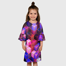 Платье клеш для девочки Цветные кубики, цвет: 3D-принт — фото 2