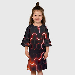 Платье клеш для девочки Неоновые соты в стиле киберпанка, цвет: 3D-принт — фото 2