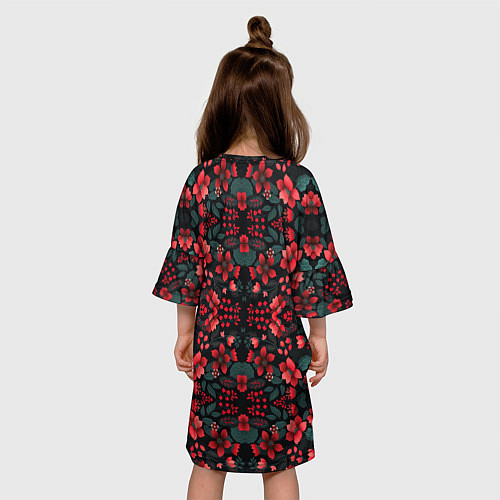 Детское платье Растительный узор из красных цветов / 3D-принт – фото 4