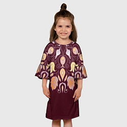 Платье клеш для девочки Узор из осенних листьев и шиповника, цвет: 3D-принт — фото 2