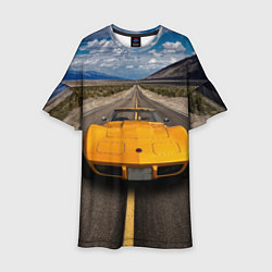 Платье клеш для девочки Ретро маслкар Chevrolet Corvette Stingray, цвет: 3D-принт
