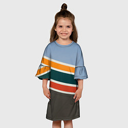 Платье клеш для девочки Оранжевые и белые абстрактные полосы, цвет: 3D-принт — фото 2