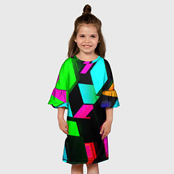 Платье клеш для девочки Неоновые светящиеся кубики, цвет: 3D-принт — фото 2