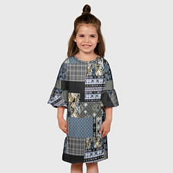 Платье клеш для девочки Серо-оливковый паттерн в народном русском стиле, цвет: 3D-принт — фото 2