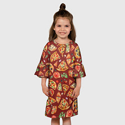 Платье клеш для девочки Кусочки пиццы ассорти - акварельный паттерн, цвет: 3D-принт — фото 2