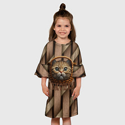 Платье клеш для девочки Кошка лукошка мем, цвет: 3D-принт — фото 2