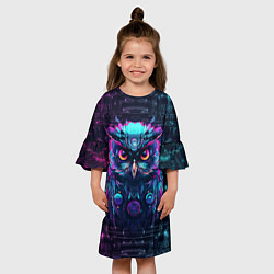 Платье клеш для девочки Сова в стиле киберпанк, цвет: 3D-принт — фото 2