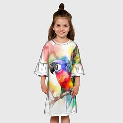Платье клеш для девочки Разноцветный акварельный попугай, цвет: 3D-принт — фото 2