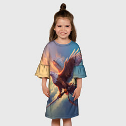 Платье клеш для девочки Орел с мечом в облаках на закате, цвет: 3D-принт — фото 2