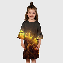 Платье клеш для девочки Желтая абстракция и брызги, цвет: 3D-принт — фото 2