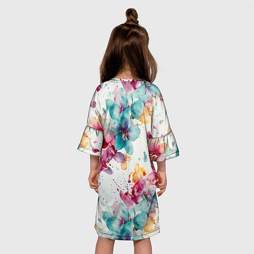 Детское платье Орхидеи акварельные брызги - паттерн / 3D-принт – фото 4
