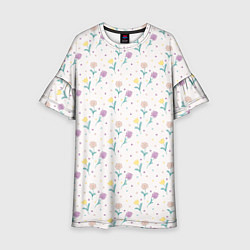 Платье клеш для девочки Весенний паттерн с цветами, цвет: 3D-принт