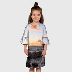 Платье клеш для девочки Закат солнца на Финском заливе, цвет: 3D-принт — фото 2