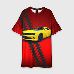 Платье клеш для девочки Спортивный американский автомобиль Chevrolet Camar, цвет: 3D-принт